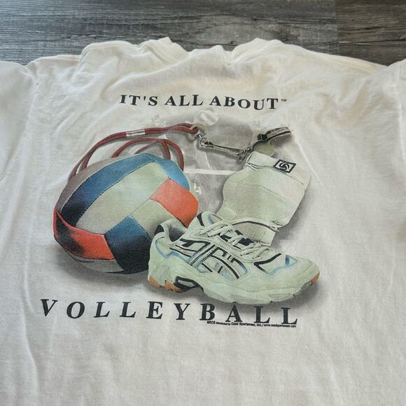 Vintage Coed Its All About Volleyball Graphic Shoe Shirt 90s Mens  Large - Picture 2 of 7